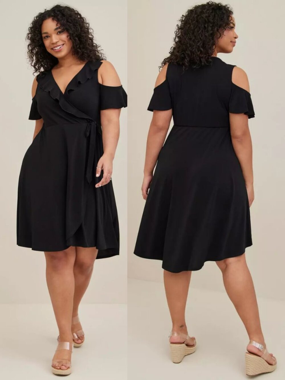 NWT Torrid 2 Black Studio Knit Cold Shoulder Wrap Skater Mini Dress 2X 18 20